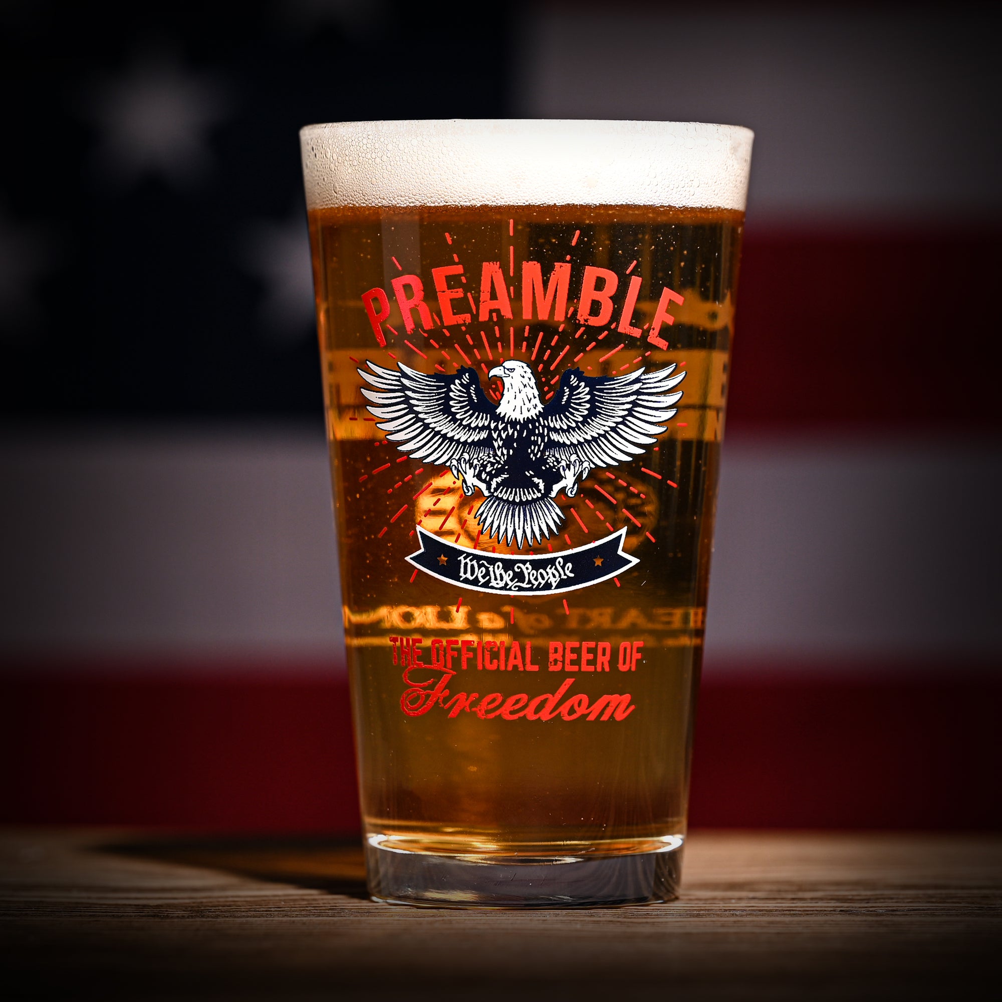 PREAMBLE - WE THE PEOPLE/JOHN DALY-MAJOR ED HEART OF A LION FOUNDATION PINT GLASS